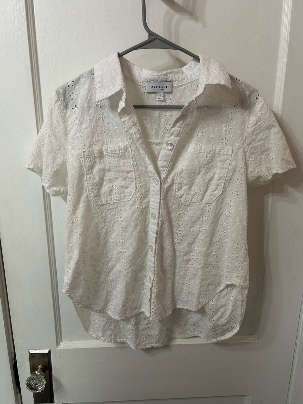 Gilli White Eyelet Button-Down Short Sleeve Shirt